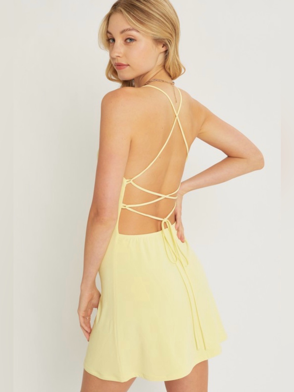 Yellow Strappy Back Mini Dress